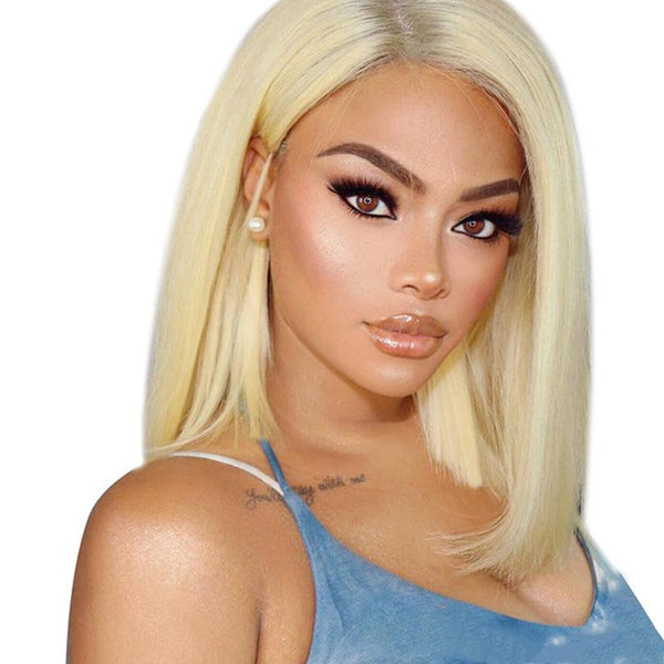 Peruvian Hair Light Blond Color Straight Lace Front Bob Wig