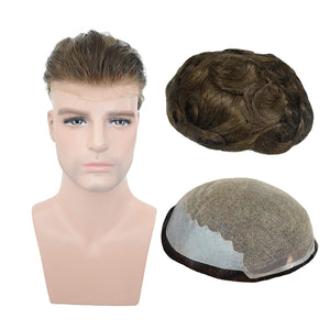 European Virgin Human Hair Light Brown Man Toupee Soft French Lace with 2 inch clearly PU in Back