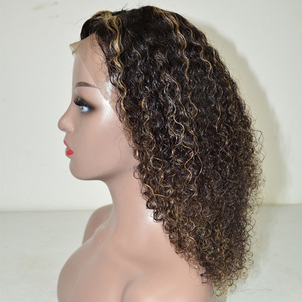Peruvian Hair Black Mix Blond Curly Full Lace Wig