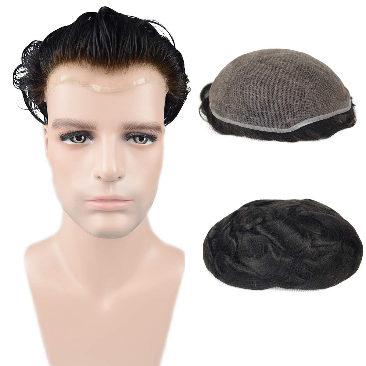European Virgin Human Hair Natural Black Full Lace Base Man Toupee