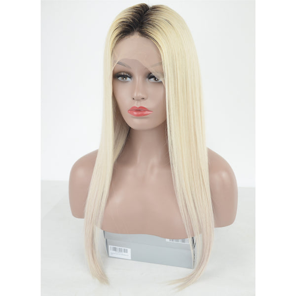 Peruvian Hair Light Blond With Black Root Fashion Straight Lace Front Wig