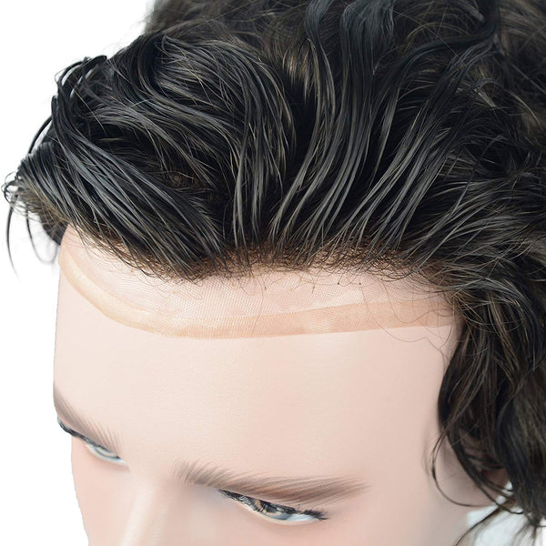 Virgin Hair Natural Black Hair Systems Soft Lace & PU Base