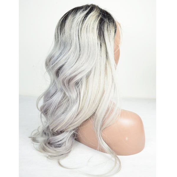 Silver & Black Root Color Body Wavy wigs