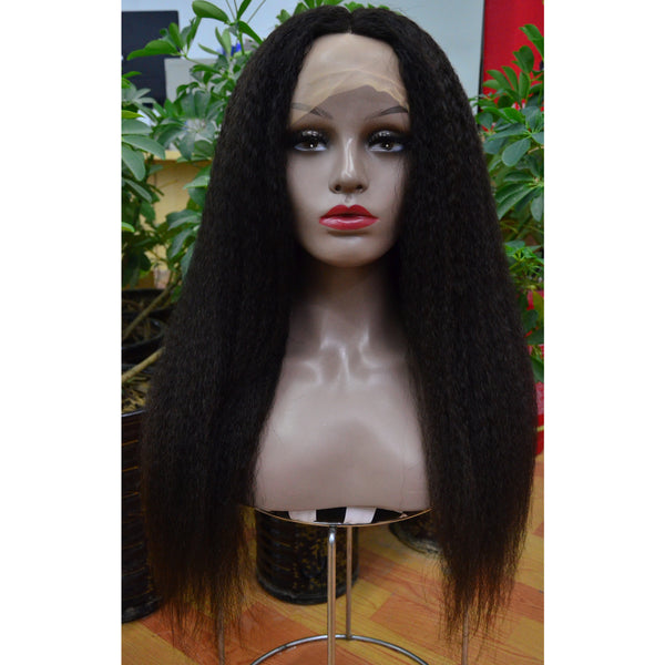 Brazilian Hair Black Yaki Long Hair Lace Front Wig