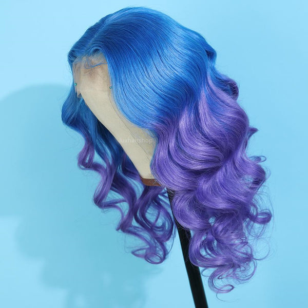 Blue and purple lace wig