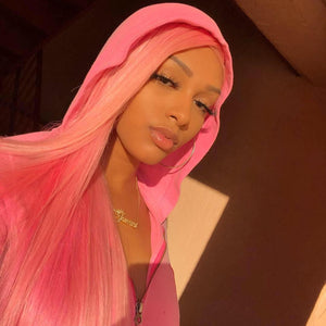 Peruvian Hair Pink Color Straight Lace Front wig