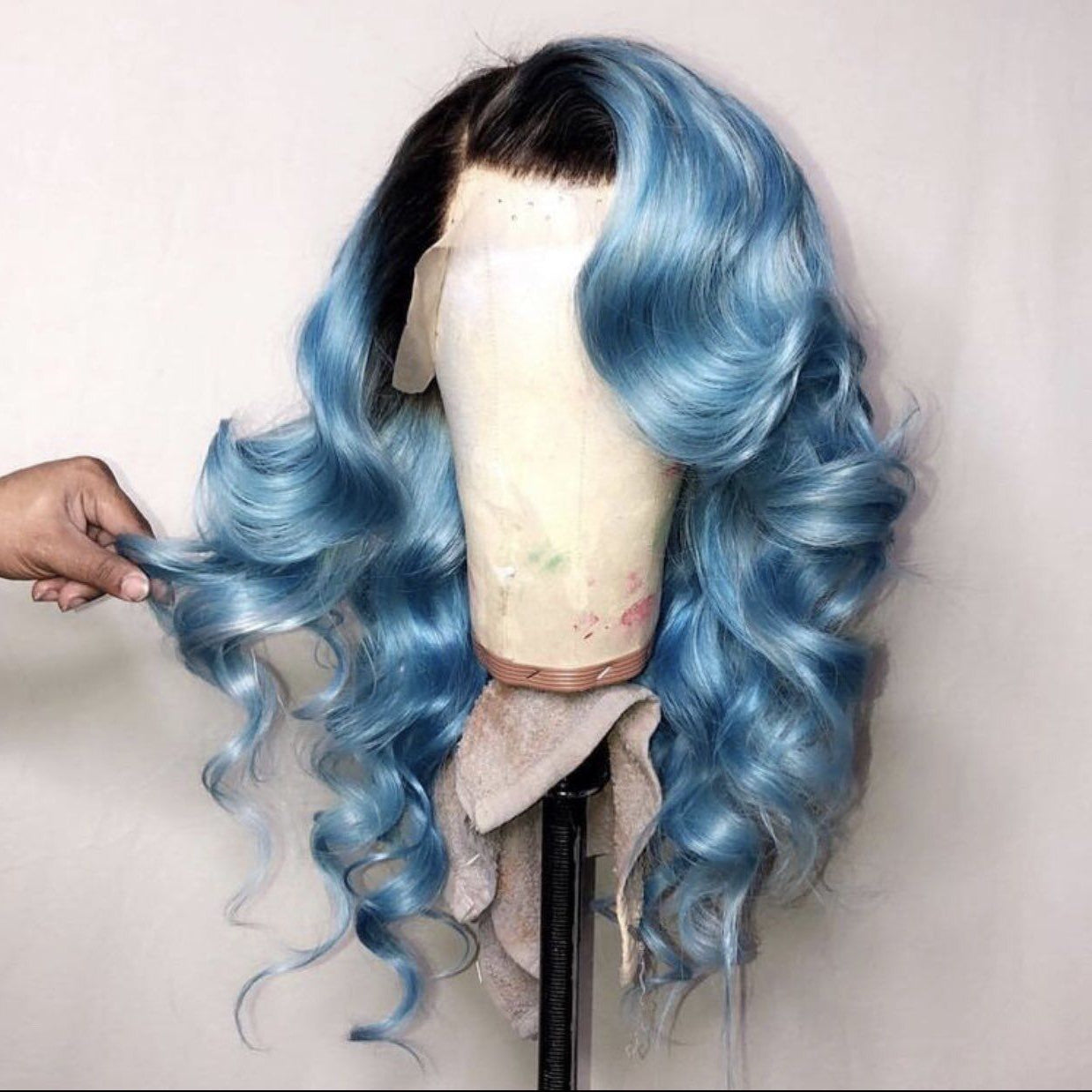 Peruvian Hair Blue with Black Root Color Body Wavy Lace Front Wig