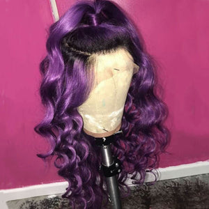 Purple Color with Black Root Loose Wavy Lace Front Wig