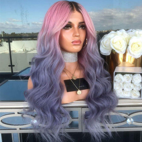 Ombre Pink Purple with Black Root wig