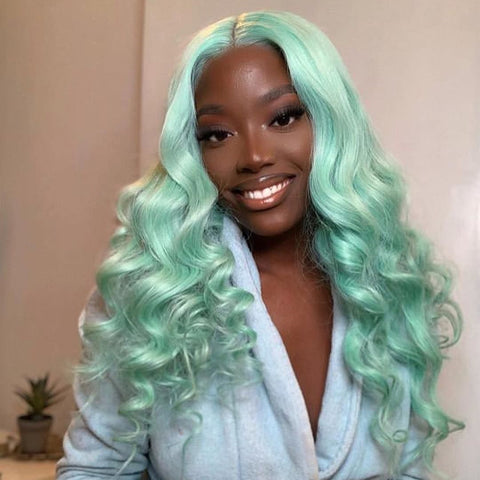 Peruvian Hair Light Green Color Fashion Lace Front Wig