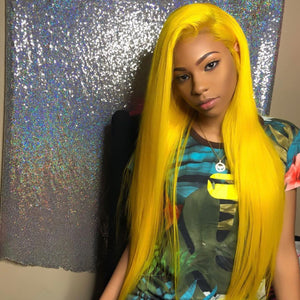 Peruvian Hair Yellow Color Straight Long Lace Front Wig