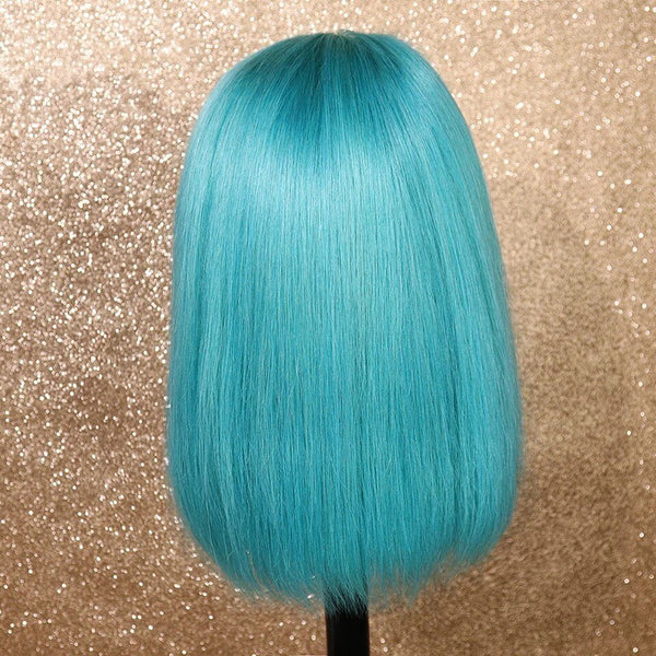 Peruvian Hair Azure Blue Color Straight Lace Front Bob Wig