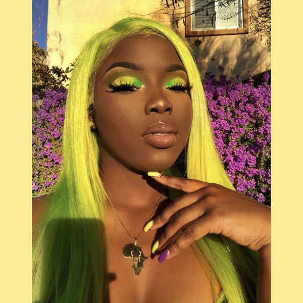Peruvian Hair Neon Green Color Straight Fashion Lace Front Wig