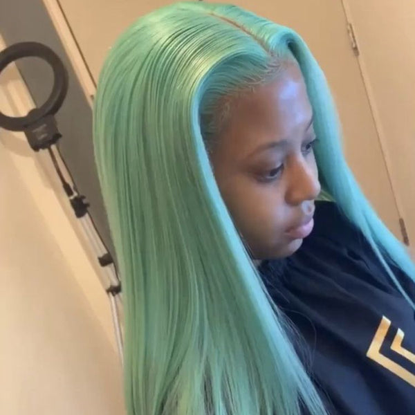 Peruvian Hair Light Green Color Fashion Lace Front Wig