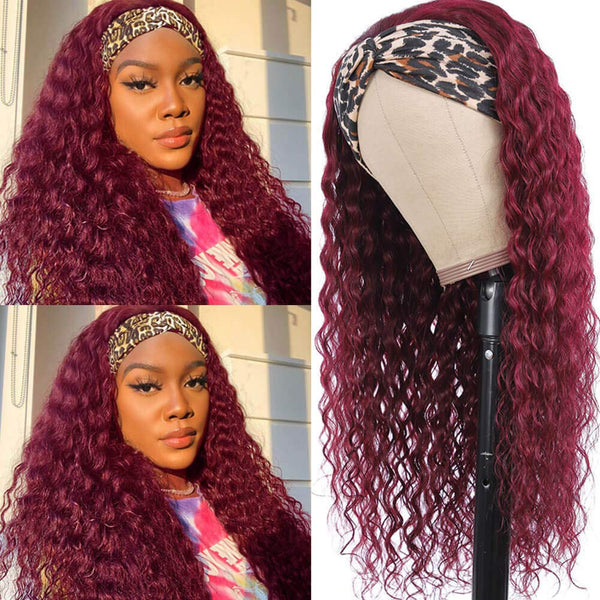 Burgundy Color Curly Wavy Headband Wig