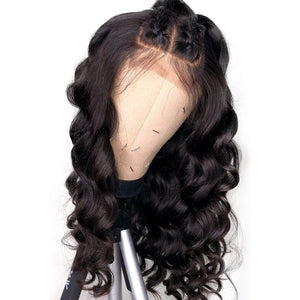 Peruvian Hair Long Loose Wavy Long Hair Lace Front Wig Black Color