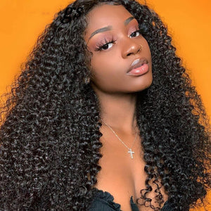 Brazilian Human Hair Black Color Afro Curl Lace Front Wig