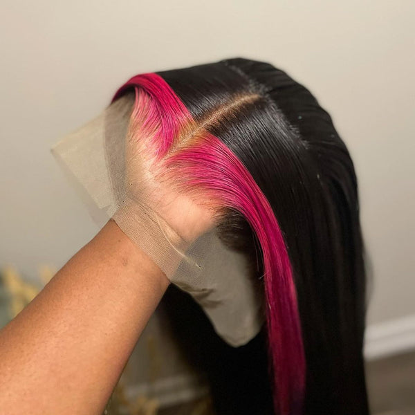 Black-Color-With-Fuchsia-Highlights-Wig