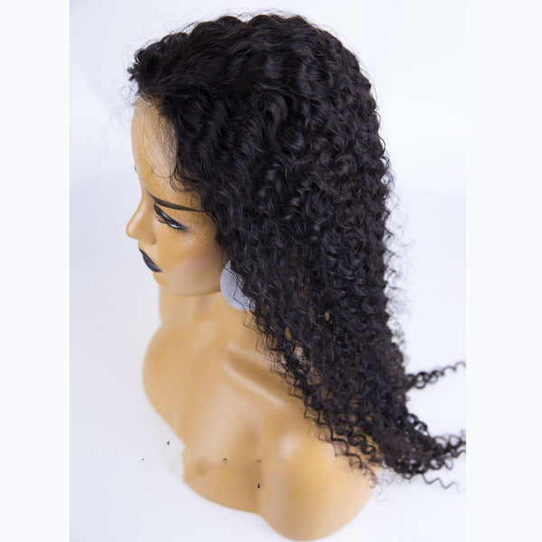 Brazilian Human Hair Black Color Deep curly Lace Front Wig