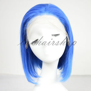 Peruvian Hair Light Blue Color Straight Lace Front Bob Wig