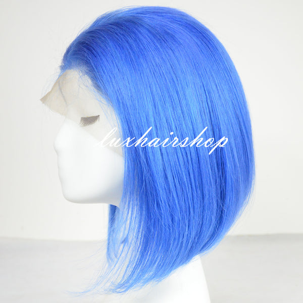 Peruvian Hair Light Blue Color Straight Lace Front Bob Wig