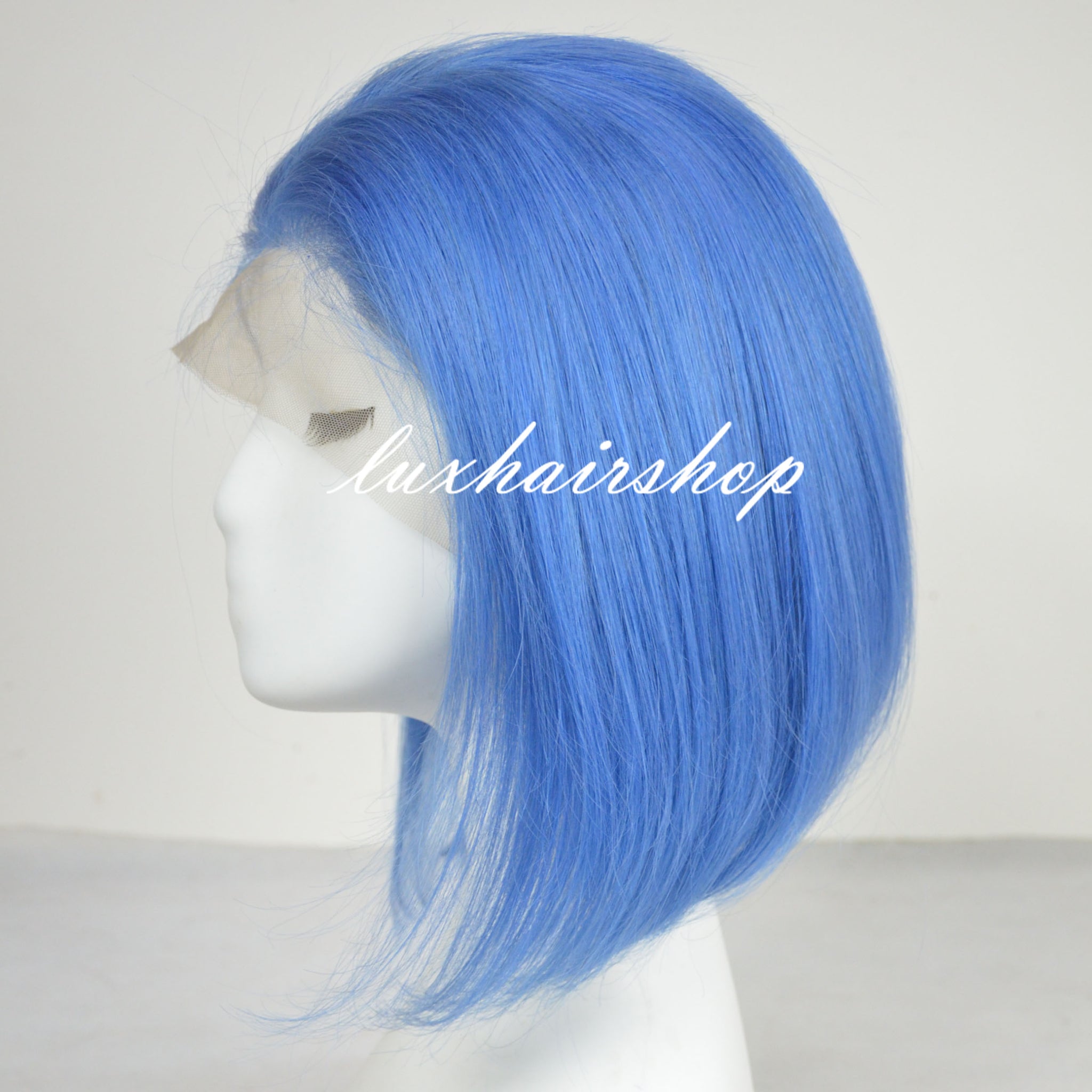 Peruvian Hair Light Blue Color Fashion Straight Lace Front Bob Wig