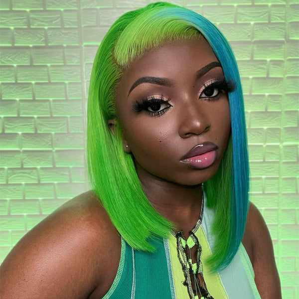 Green with Blue Highlights wig