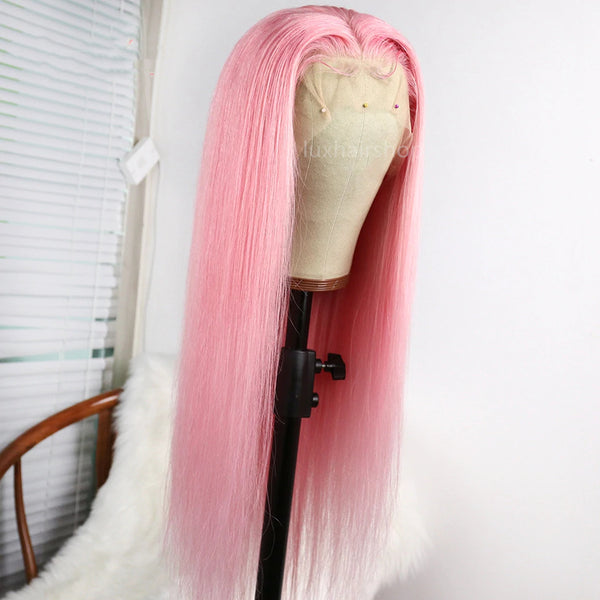 Peruvian Hair Light Pink Color Straight Lace Front Wig