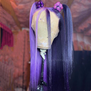 Half Violet and Half Dark Purple wig