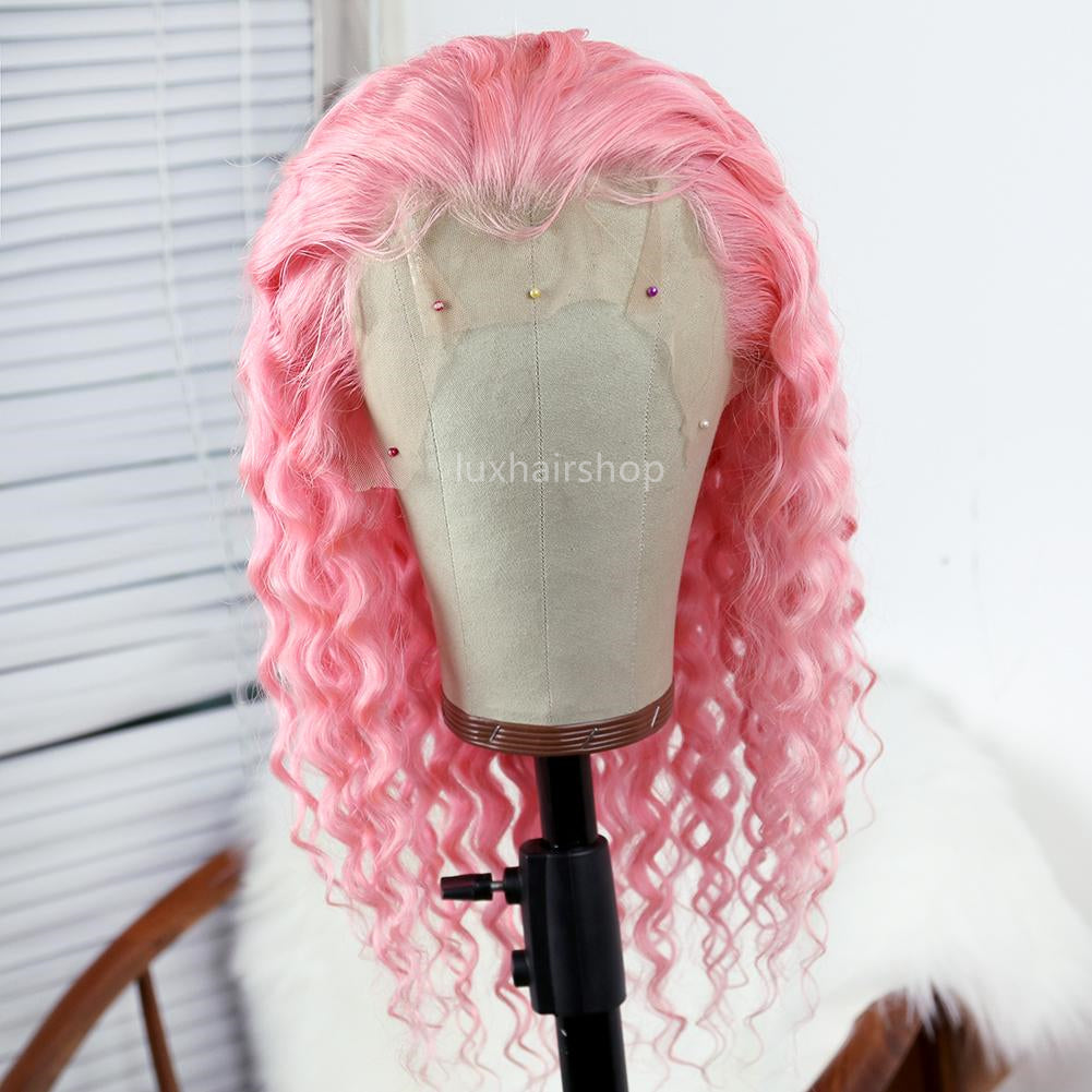 light pink deep wave wig