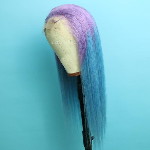 Peruvian Hair Gradient Color Purple And Blue Straight Lace Front Wig