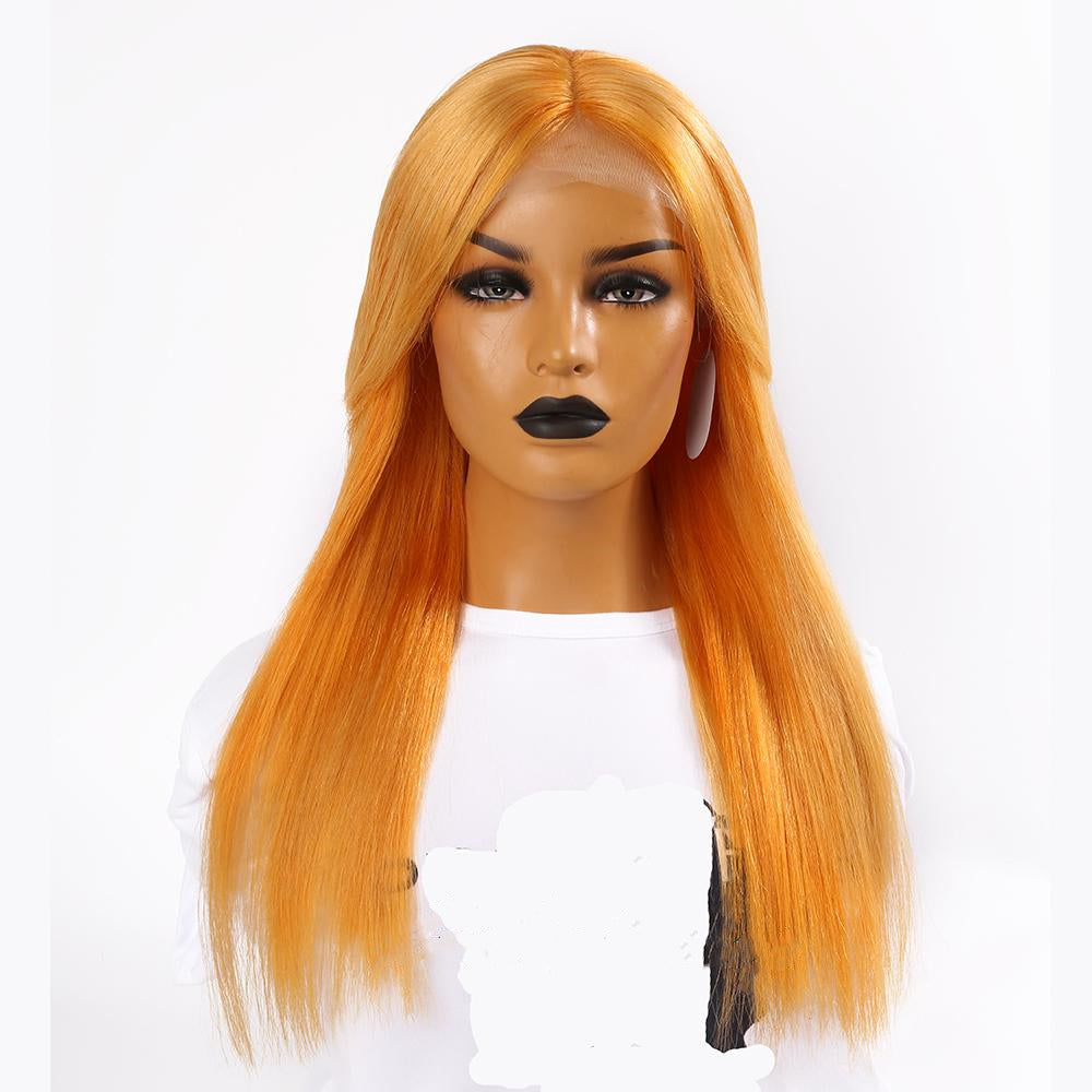 Neon Orange Color Fashion Straight Long Hair Lace Front Wig