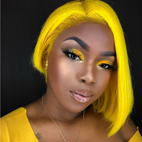 Peruvian Hair Light Yellow Color Straight Lace Front Bob Wig