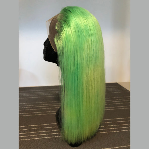 Peruvian Hair Light Green Color Straight Long Lace Front Wig