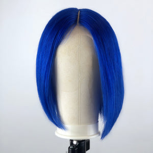 Peruvian Hair Blue Color Straight Lace Front Bob Wig
