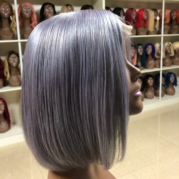 Peruvian Hair Light Grey Color Straight Lace Front Bob Wig