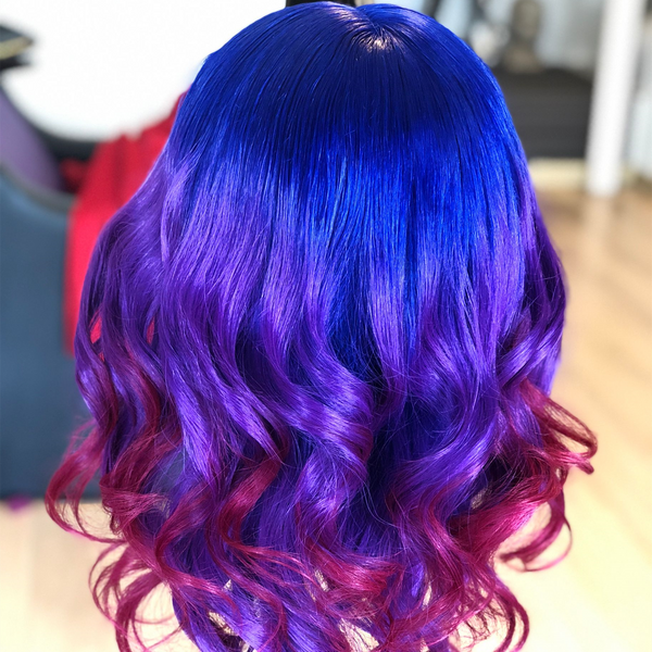 Peruvian Hair Blue And Purple And Red Ombre Color Fashion Body Wavy Full Lace Wig
