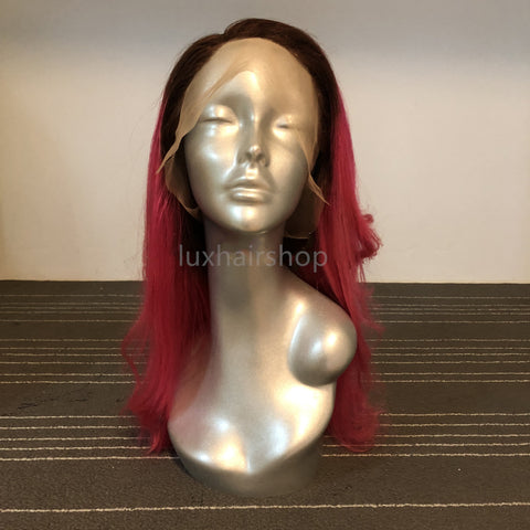 Peruvian Hair Pink With Black Root Color Fashion Wavy Long Hair Full Lace Wig