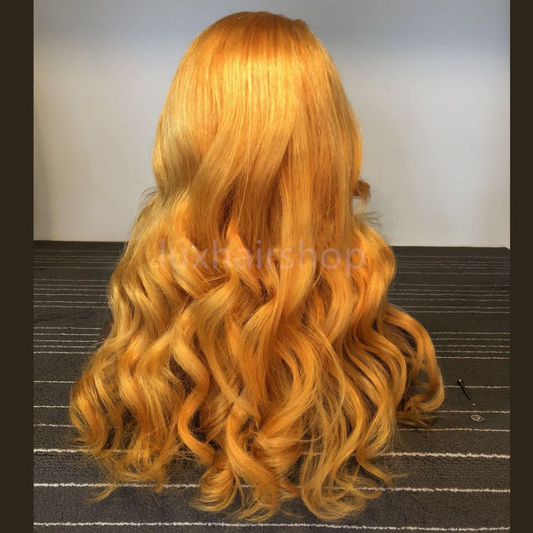 Peruvian Hair Neon Orange Color Fashion Wavy Long Hair Lace Front Wig