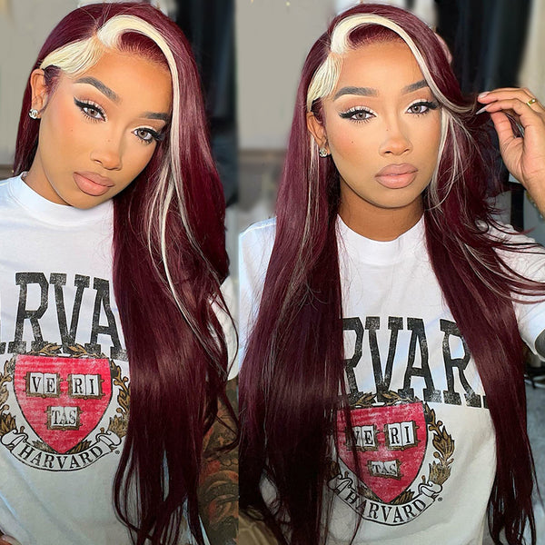Burgundy-With-Blond-Straight-Wig
