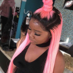 Straight pink with black root wig
