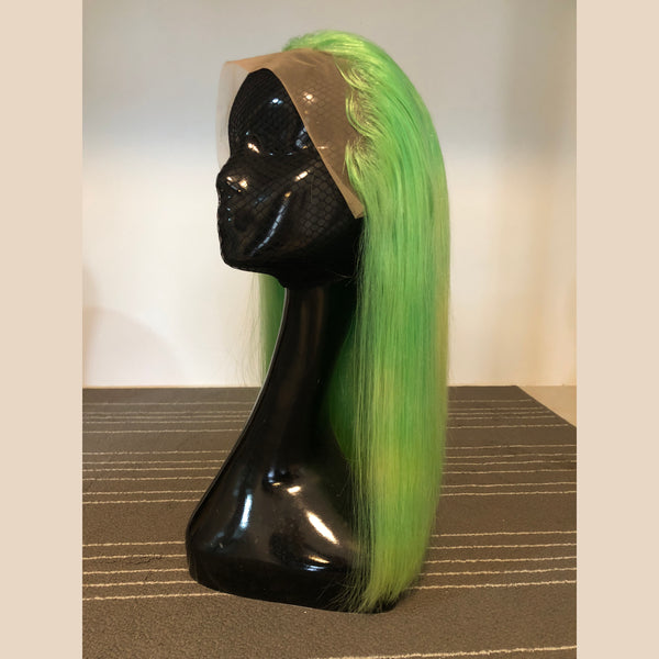 Peruvian Hair Light Green Color Straight Long Lace Front Wig