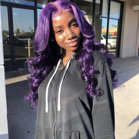 Peruvian Hair Lace Front Wig Purple Color Body Wavy