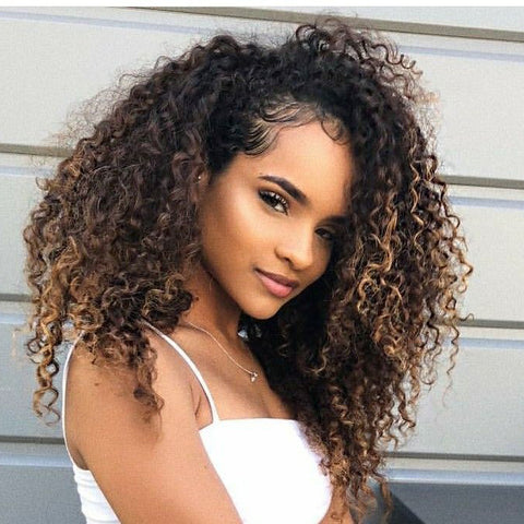Peruvian Hair Black Mix Blond Curly Full Lace Wig