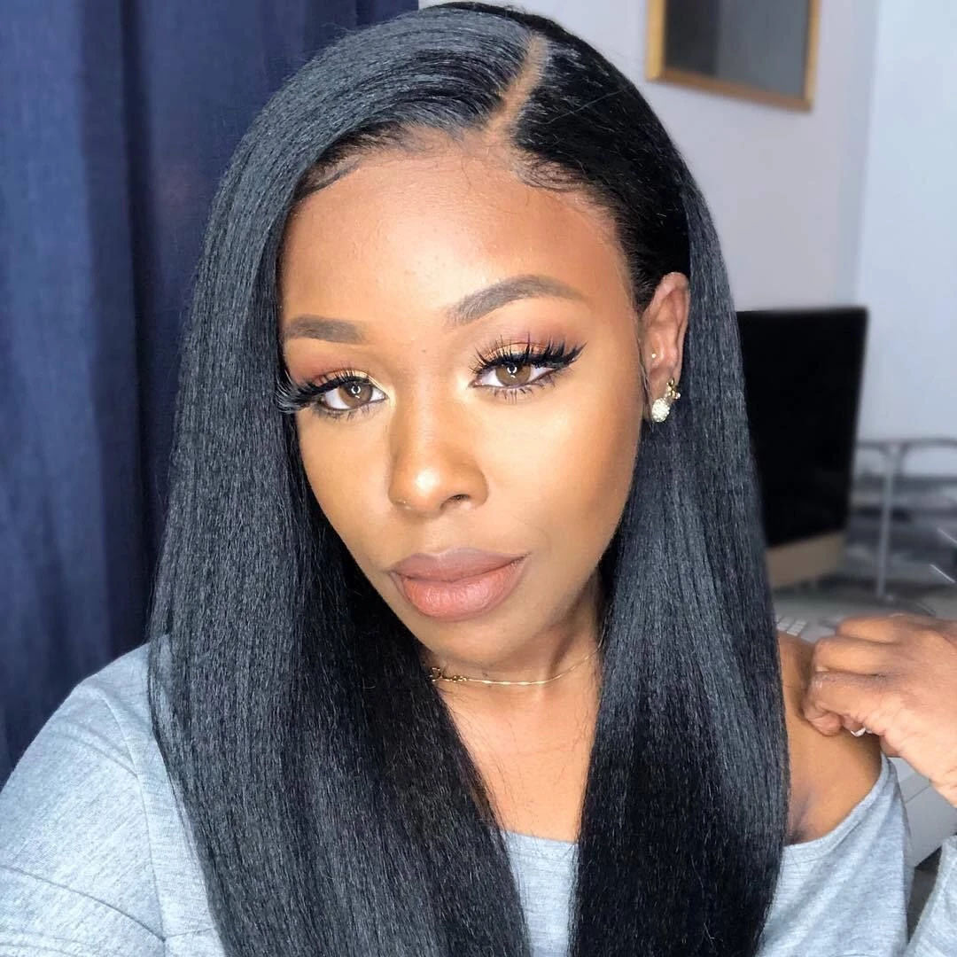 Peruvian Hair Black Color Lace Front Wig Yaki