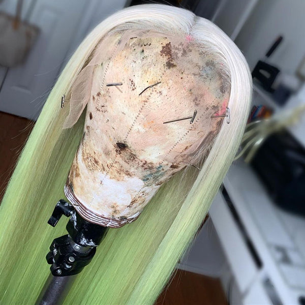 Gradient Iced Blond and Green Color Lace Front Wig