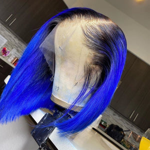 Peruvian Hair Royal Blue Color with Black Root Bob Wig