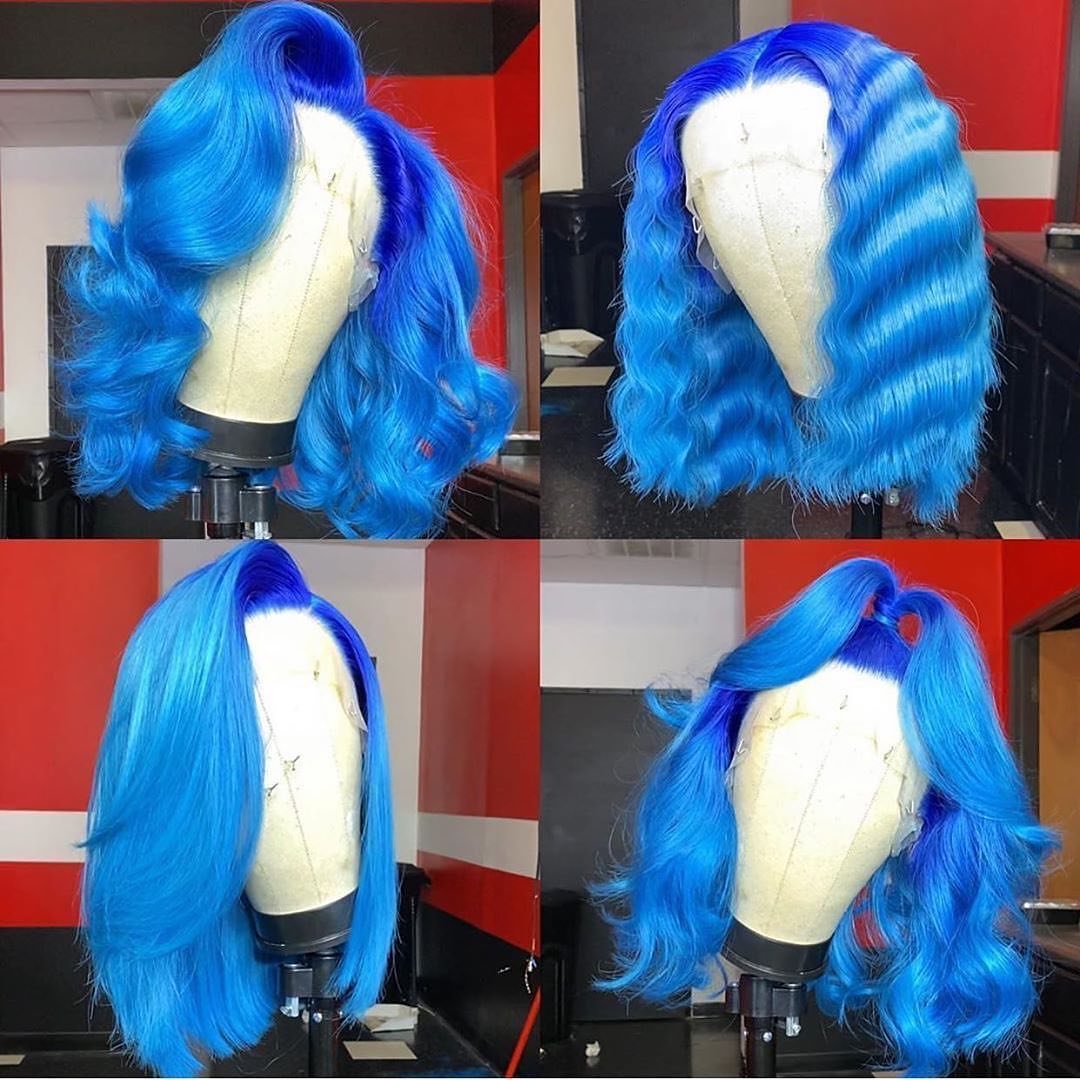 Gradient Sky Blue with Dark Root Lace Front Bob Wig