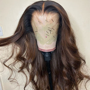 Brown with Black Root Body Wavy Lace Front Wig