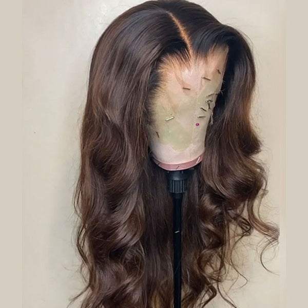 Brown with Black Root Body Wavy  wig